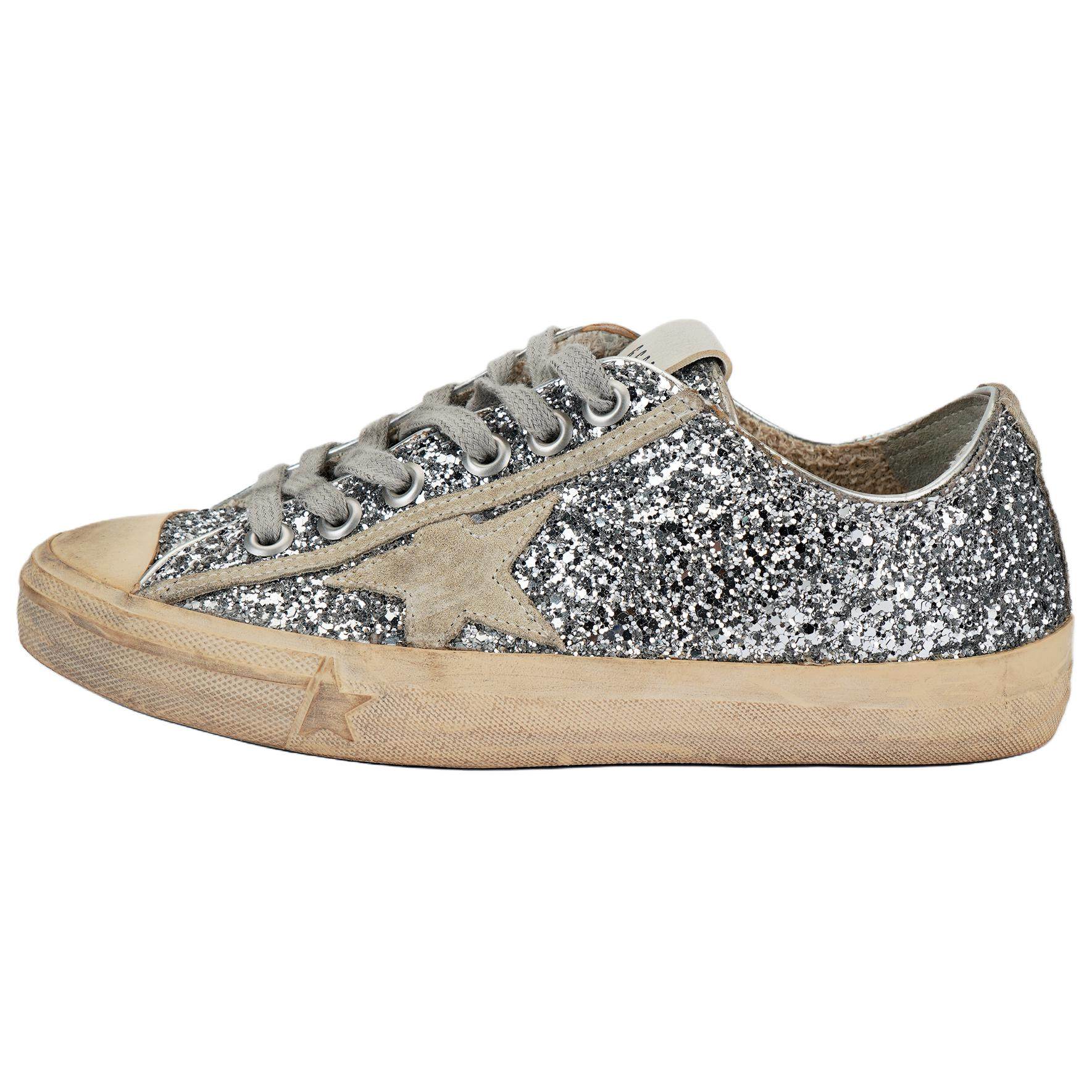 New Balance Golden Goose Women's V-Star LTD in Silver Glitter with Ice-Grey Suede Star