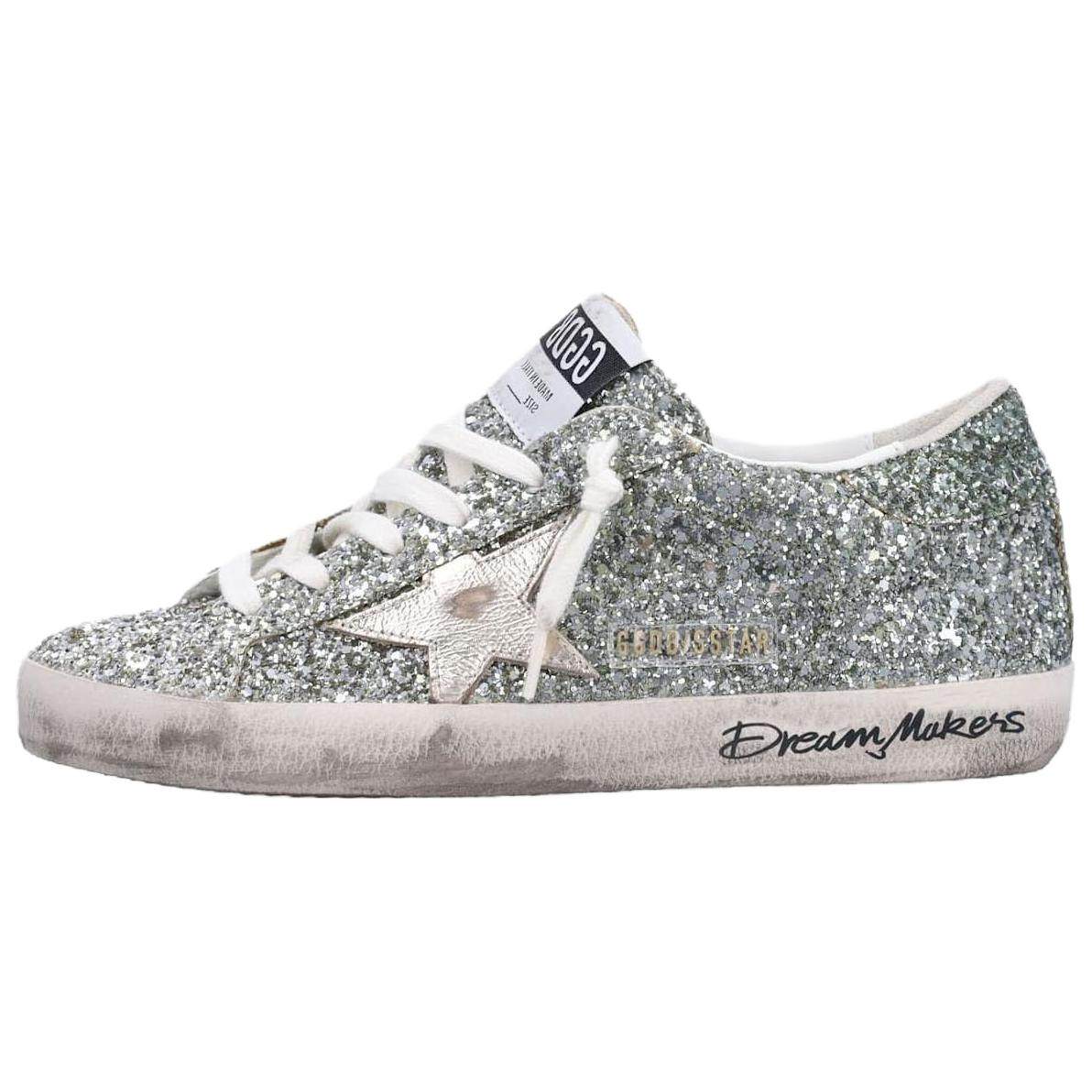 Nike Golden Goose Super-Star LTD Silver Glitter with Laminated Leather Star and Silver Heel Tab (Women's)