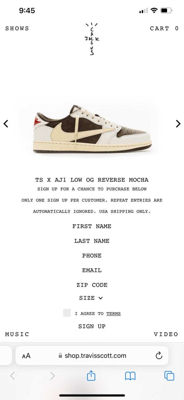 Raffle is live right now!! On Travis Scott website : r/SNKRS